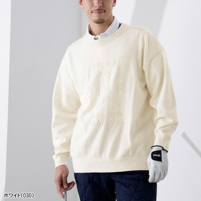 PING（ピン） ゴルフ 長袖 エンボス加工 ウールライク クルーネック