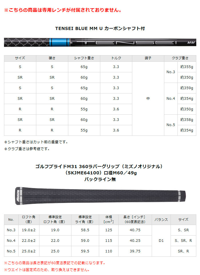 MIZUNO GOLF ミズノ JPX ONE ユーティリティTENSEI BLUE MM U