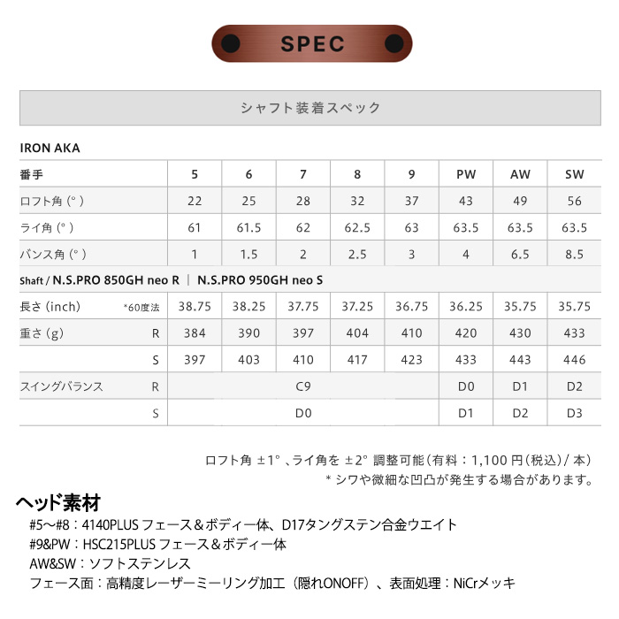 AKA オノフ アイアン 単品(I5、I6、AW、SW) N.S.PRO 950GH neo (S