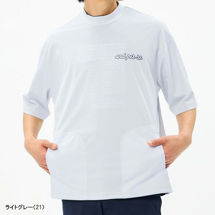 and per se 半袖モックネックシャツ and per se（アンパスィ） 半袖 モックネックブルゾン ドビーブルゾン