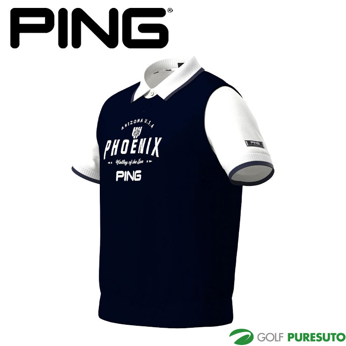 新品 PING ピン ゴルフ 上下セット ニットジャカード ネイビー L PING（ピン） ゴルフ デニムライクニット／カノコ レイヤード ツイン