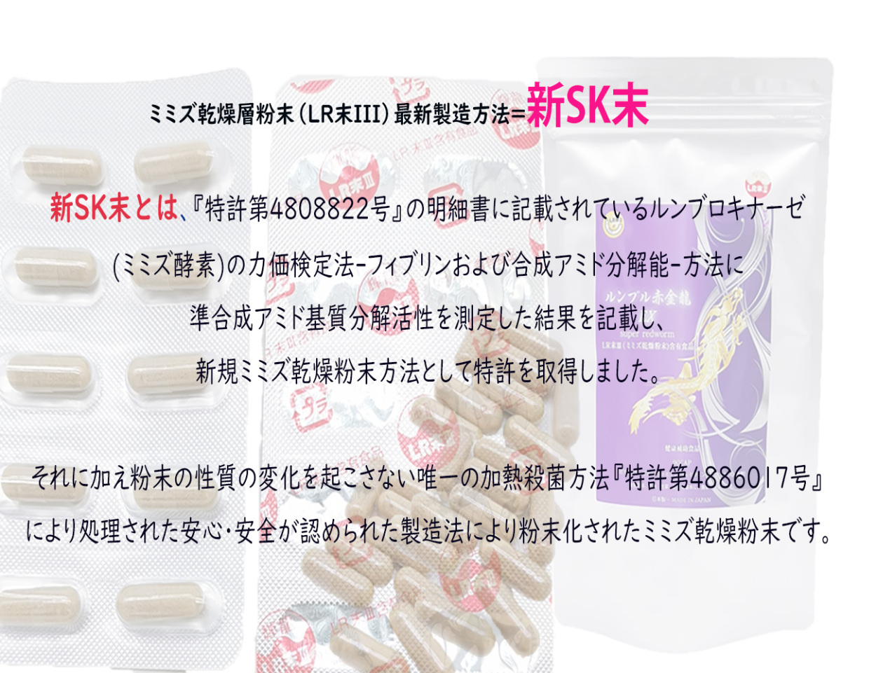 ミミズ酵素 赤ミミズ 乾燥層粉末 LR末III含有食品 90カプセル/袋 ルンブレン サプリメント 疲労 回復 ルンブル赤金龍　送料無料