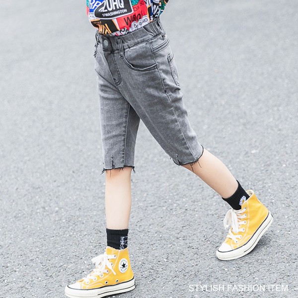 SHISKY 子供服 キッズ ハーフパンツ USED加工ブラックデニム