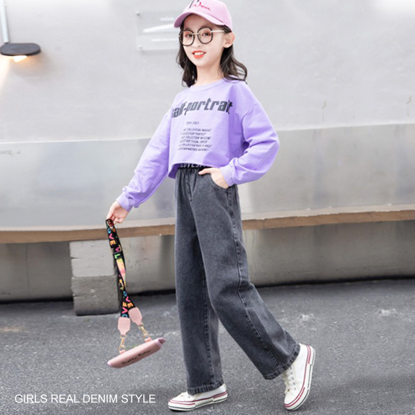 SHISKY 子供服 キッズ ロングパンツ ウエストリブ ワイドデニム