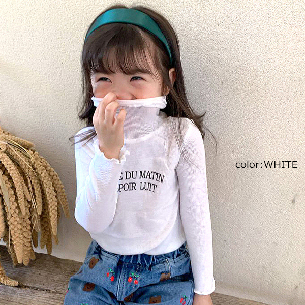 子供服 キッズ ロンＴ タートルネック リブカットソー 女の子 長袖Tシャツ プリント シンプル ロンティー ガールズ 女児 ジュニア 韓国こども服  :dc-590:putimomo - 通販 - Yahoo!ショッピング