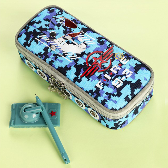 送料無料 キッズ デジタル迷彩 戦車 ペンケース 子供 大容量 筆箱 ふで