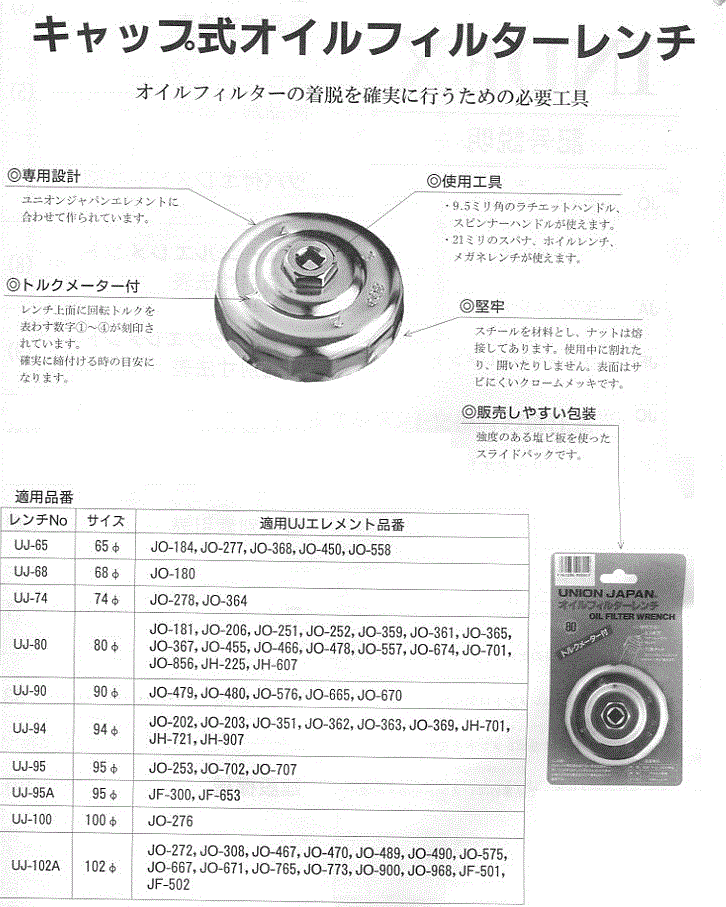 エレメント フィルターサイズ表とフィルターレンチ適合表 ユニオン産業 Proバイダー ヤフー店 通販 Yahoo ショッピング