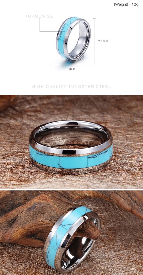 PW 高品質タングステン ターコイズ シンプル 上品 青 指輪 / 幅8mm 12