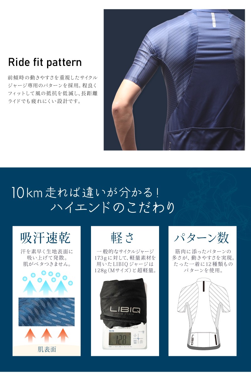ハイエンドのこだわり,サイクルジャージ,半袖,メンズ,春夏,自転車,ロードバイク,ロングライド,サイクルウェア,サイクリング,LIBIQ（リビック）