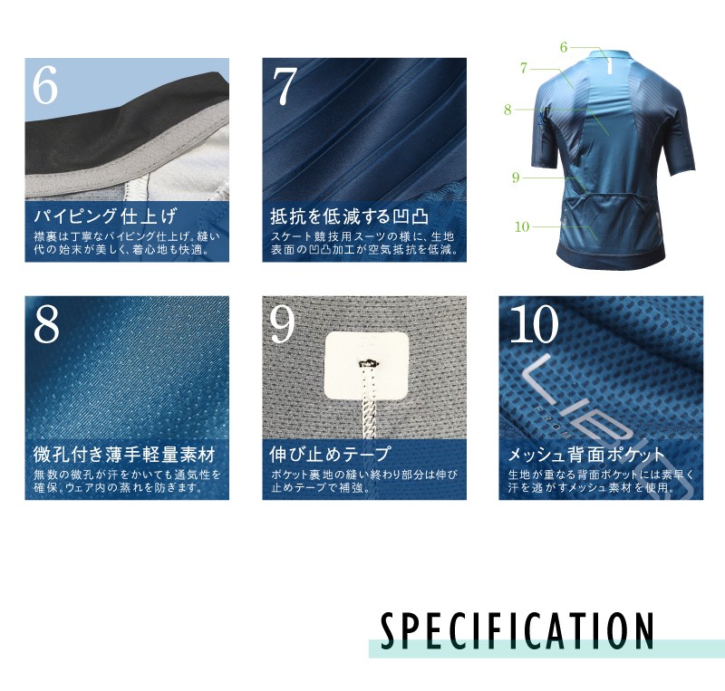 背面ポケット,サイクルジャージ,半袖,メンズ,春夏,自転車,ロードバイク,ロングライド,サイクルウェア,サイクリング,LIBIQ（リビック）