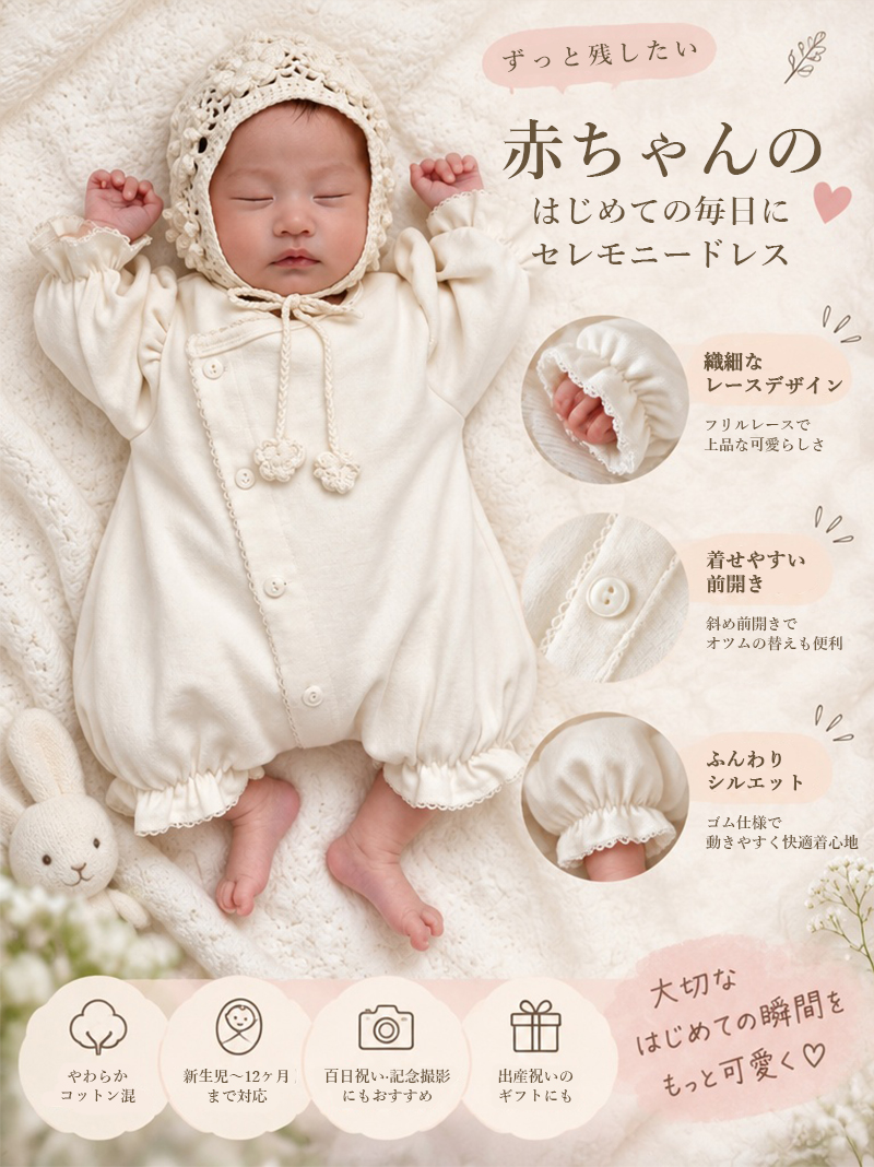 ベビードレス セレモニードレス 男の子 女の子 新生児 赤ちゃん 退院着 出産準備 出産祝い フォーマル ドレス 綿 コットン ロンパース お宮参り 写真撮影 | ブランド登録なし | 01