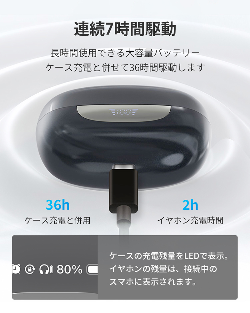 MiLink ワイヤレスイヤホン 耳掛け式 OWS イヤーカフ タッチ操作