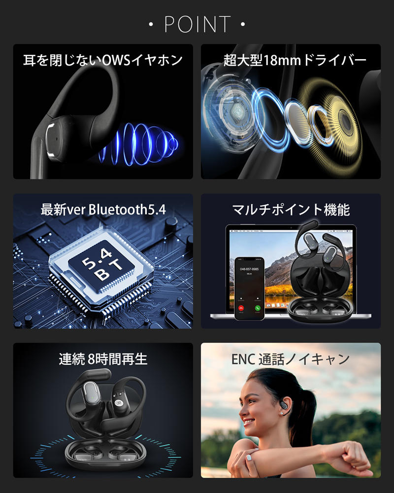 MiLink OWS ワイヤレスイヤホン T5 耳掛け式イヤホン イヤー