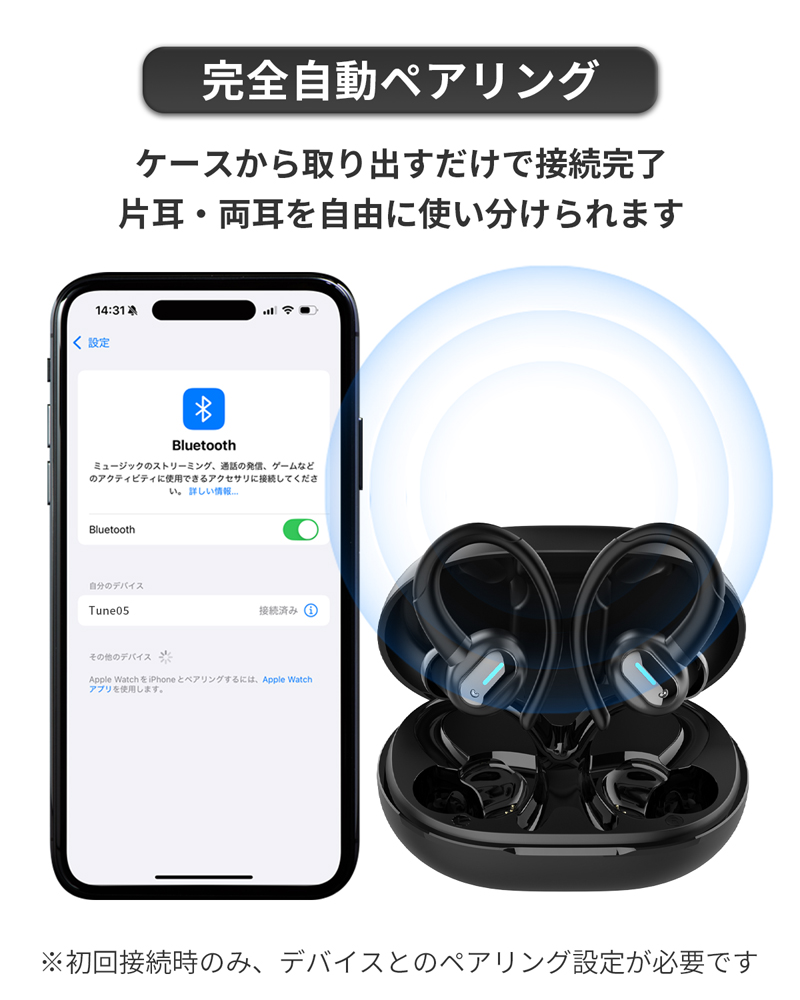 MiLink ワイヤレスイヤホン 耳掛け式イヤホン イヤーフック ボタン