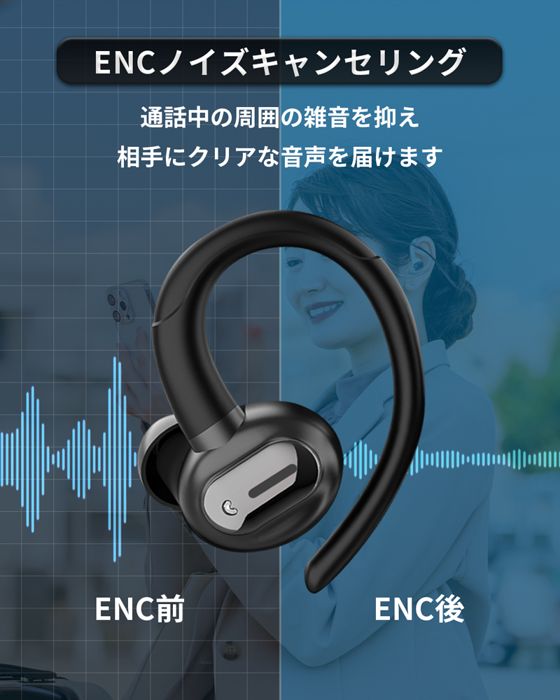 MiLink ワイヤレスイヤホン 耳掛け式イヤホン イヤーフック ボタン