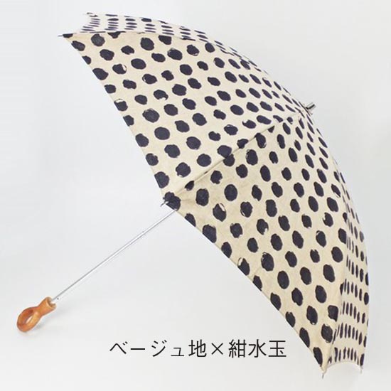 綿麻水玉 ドット 折りたたみ傘 丸手元 晴雨兼用傘