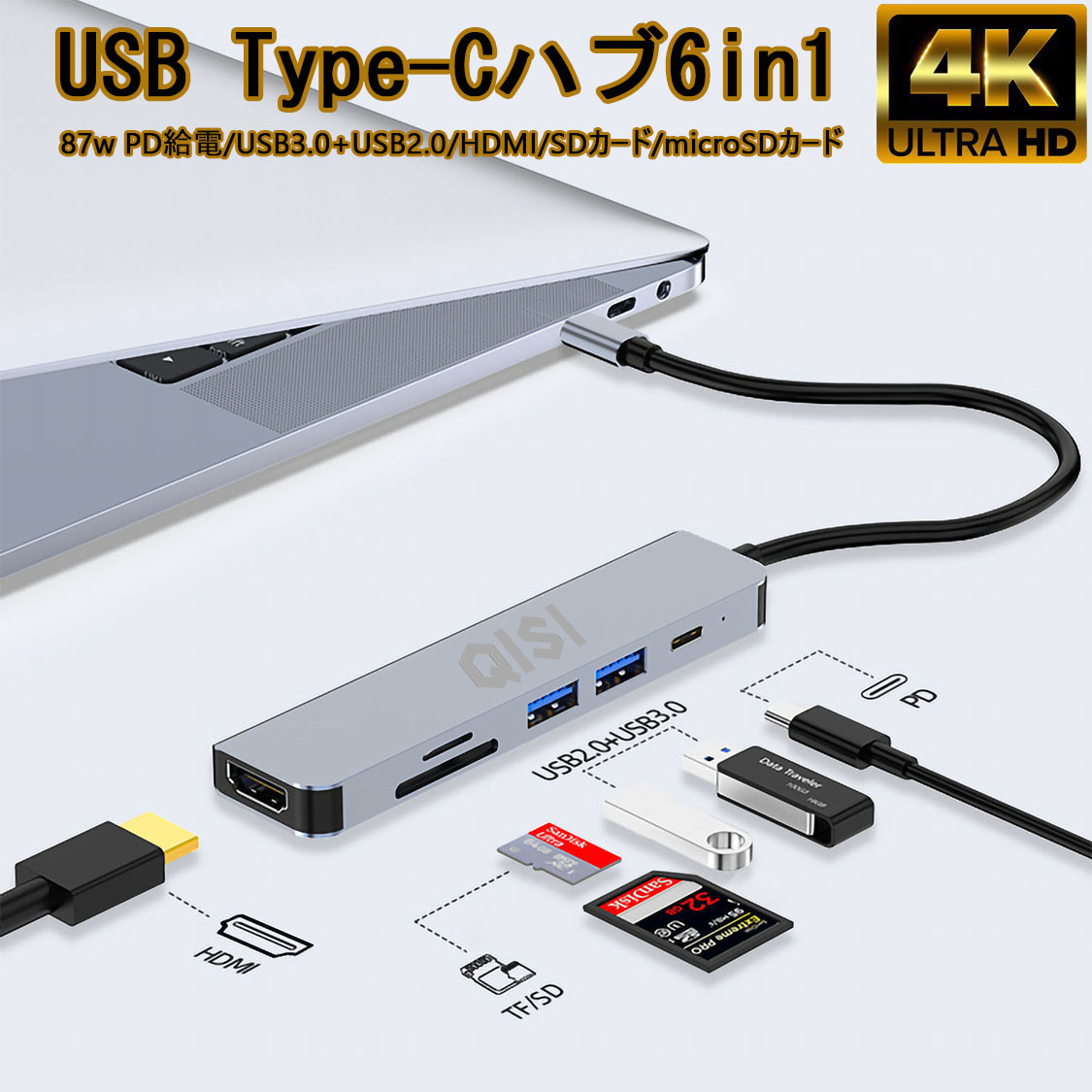 USB Type C ハブ 7in1 4K「USBC2-7HUB.C」 Amazon.com: 7-in-1 USB C hub, USB Type C hub with 4K@60Hz