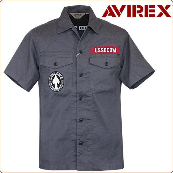 アビレックス AVIREX 半袖ワークシャツ 刺繍ワッペン ミリタリーデザインシャツ LITTLE CREEK M〜XL 6195107