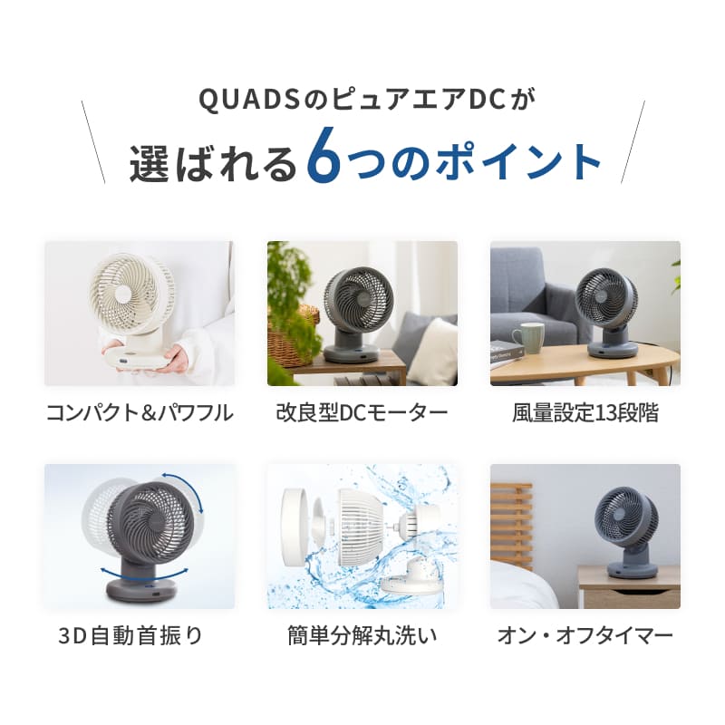 【未開封新品】DCサーキュレーター ブラック 静音省エネ QUADS EASY QUADS（クワッズ） 公式 DC サーキュレーター コンパクト 20畳 簡単