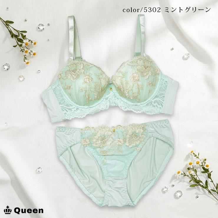 【Mivera&】 MAJESTIC QUEEN ブラ、ショーツ　2点セット ブラショーツセット 大きいサイズ 脇高ブラジャー 下着セット モールド