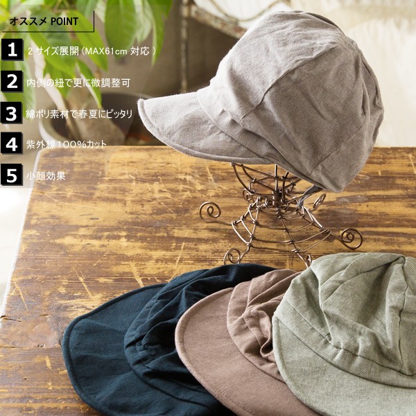帽子屋QUEENHEAD - 自分好みにサイズ調整 小顔効果抜群 UV 帽子 レディース 夏 大きいサイズ 紐調整 キャスケット ひも つば広