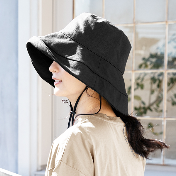 帽子 UV つば広 大きいサイズ カット 日よけ 折りたたみ ブラック