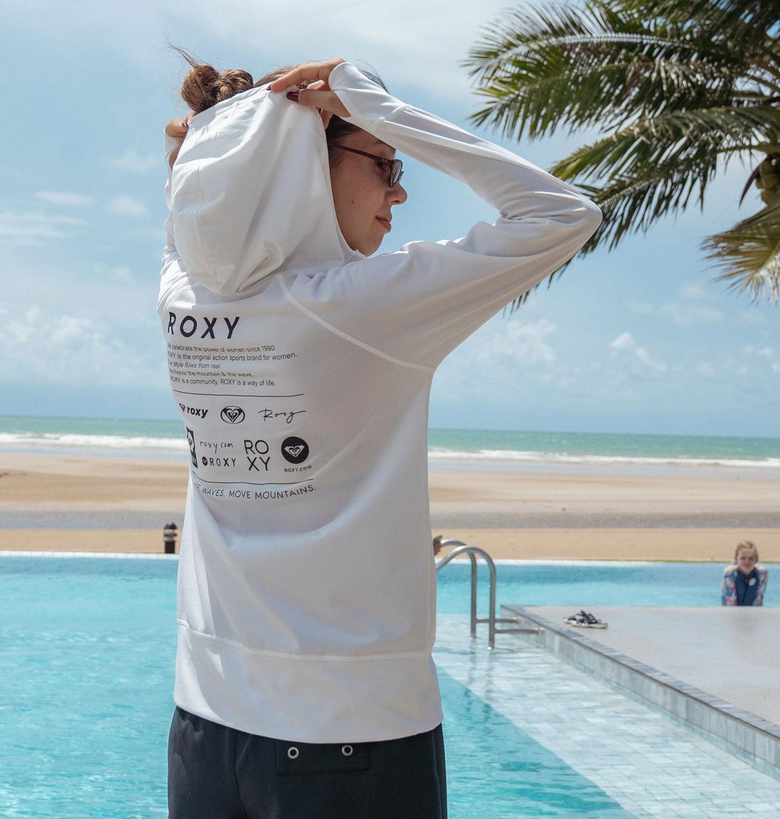新品 ROXYラッシュガード Lサイズ レジャー アウトドア プール 旅行 ROXY ラッシュガード SEASIDE BLUE /ロキシーワッフルジップ