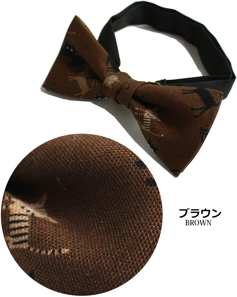 蝶ネクタイ メンズ ネクタイ 男性 女性 日本製 蝶タイ 猫柄 ネコ柄 黒