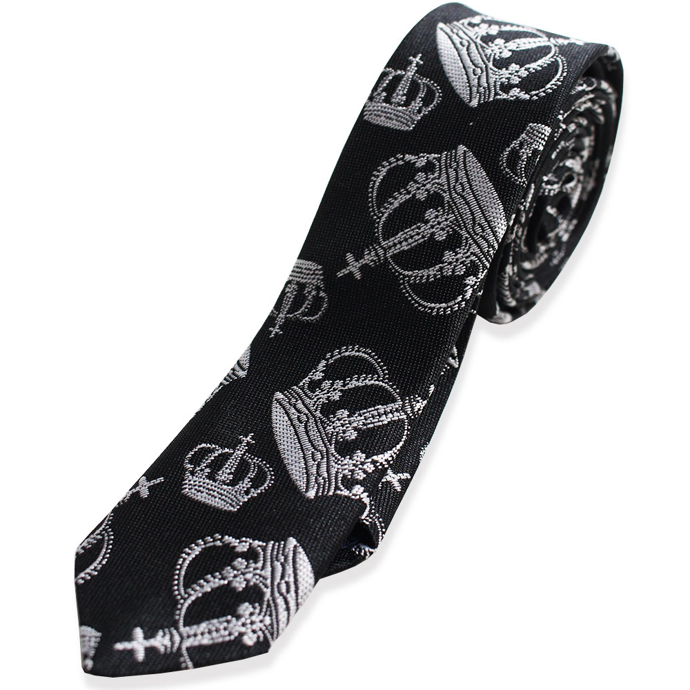 未使用　ドルチェアンドガッパーナ　ネクタイ　ナロータイ　黒　王冠　刺繍 ネクタイ ナロータイ 王冠柄 クラウン ゴシック 36mm メンズ