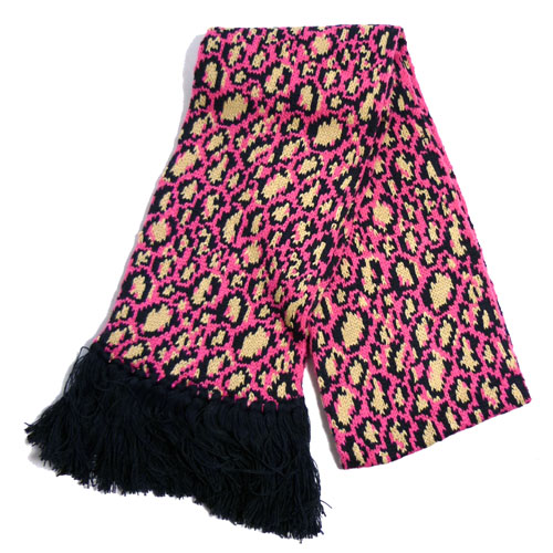 フリンジ ヒョウ柄 マフラー 豹柄 ロングサイズ レオパード柄 ニット