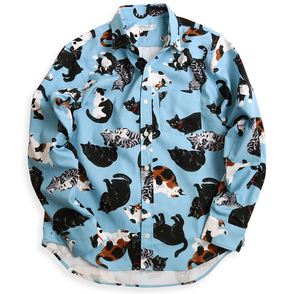 vintage el（ヴィンテージイーエル） 長袖シャツ メンズ 猫柄 シャツ