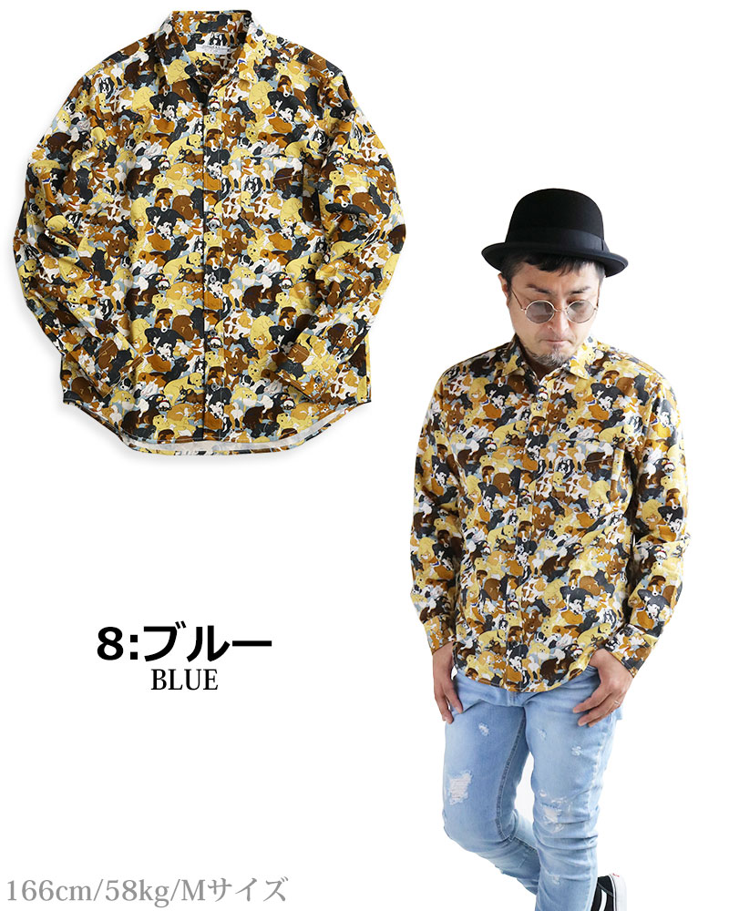 希少【vintage】L/ワンちゃん柄 ワンワン/切替 シャツ/イヌ 犬 希少【vintage】L/ワンちゃん柄 ワンワン/切替 シャツ/イヌ 犬