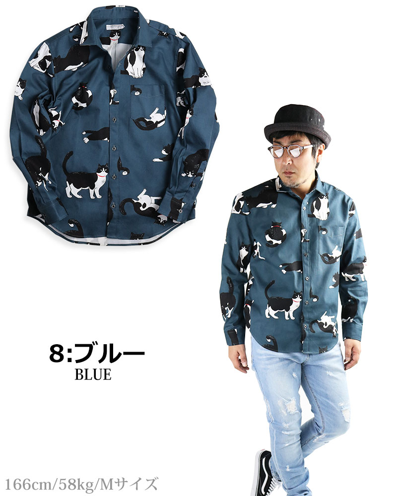 vintage el VINTAGE EL 長袖シャツ メンズ ハチワレ 猫柄 シャツ