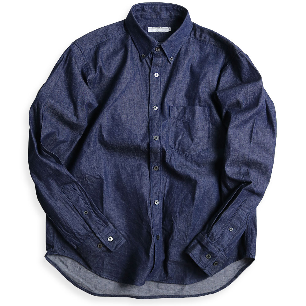 デニムシャツ メンズ 長袖 アメカジ カジュアル ボタンダウン