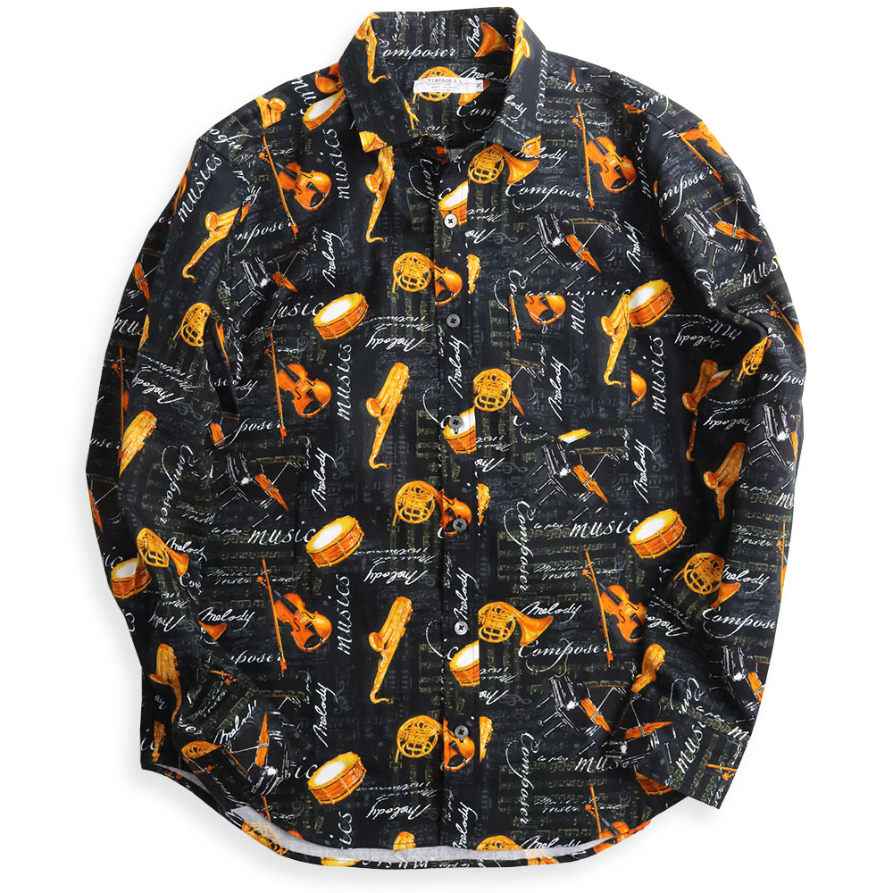 vintage el（ヴィンテージイーエル） 長袖シャツ メンズ 楽器柄 譜面柄