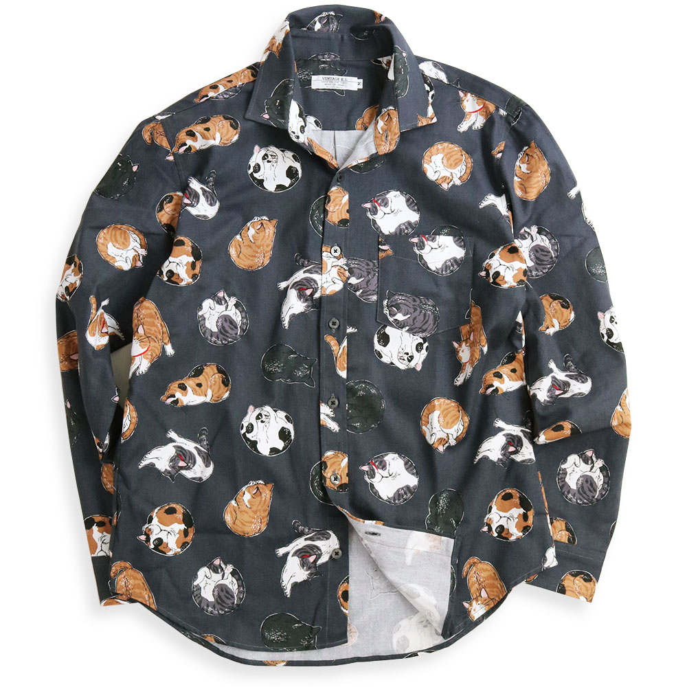 vintage el（ヴィンテージイーエル） リラックス猫柄 長袖シャツ