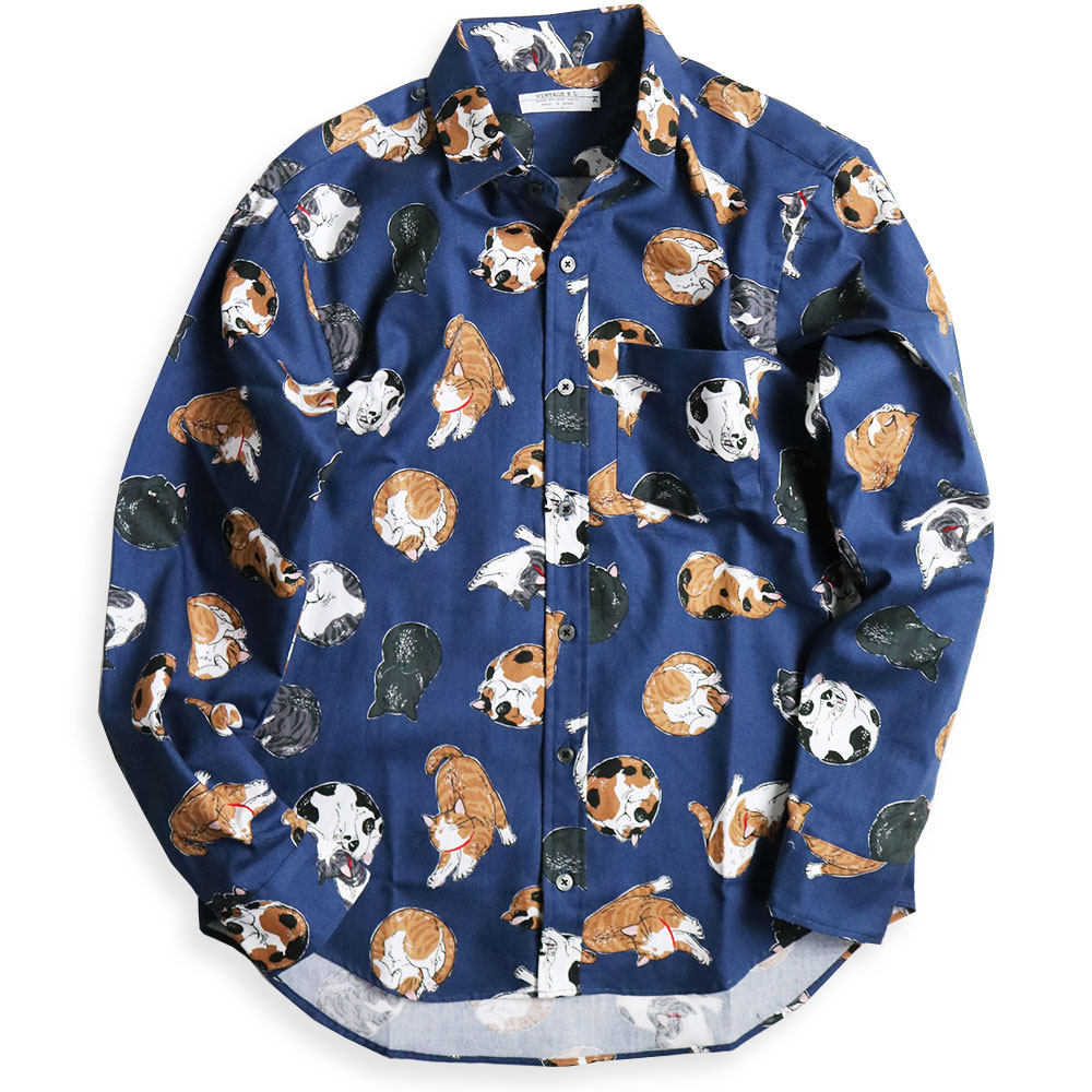 vintage el（ヴィンテージイーエル） リラックス猫柄 長袖シャツ