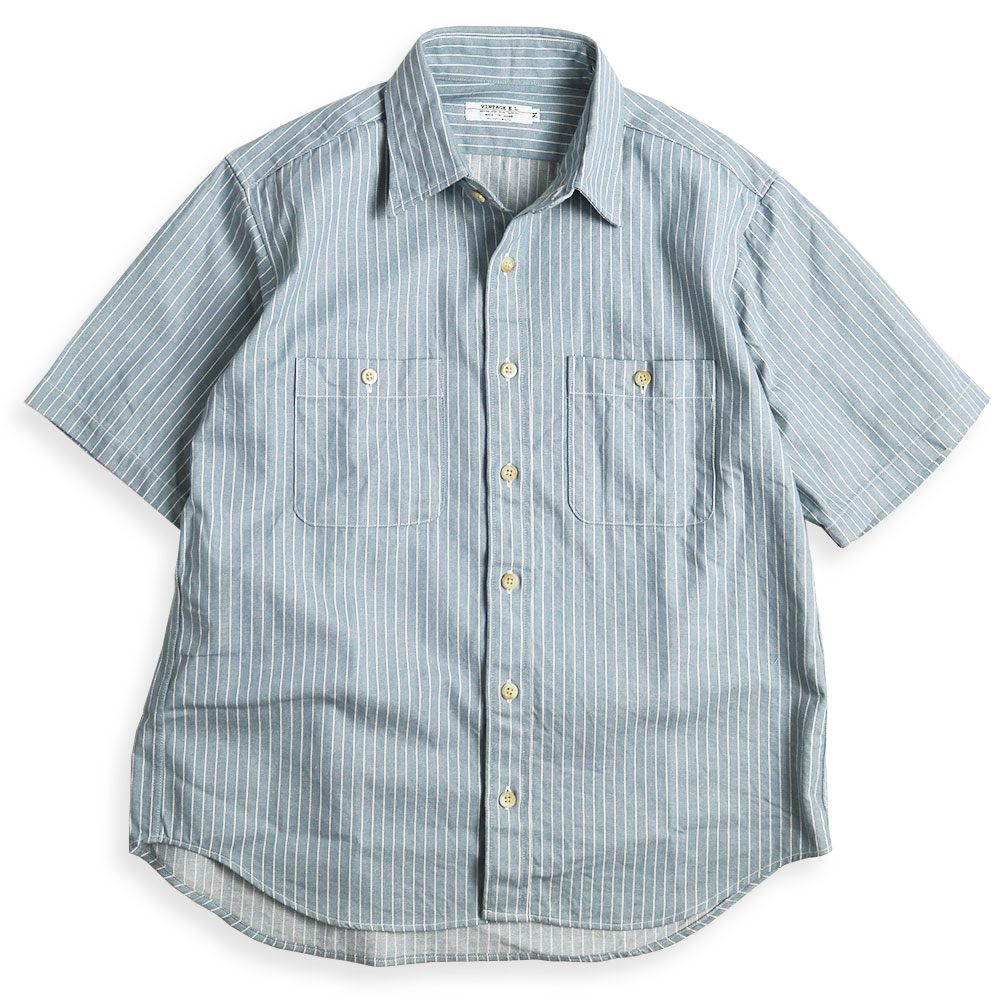 vintage el ストライプシャツ メンズ 半袖 ワークシャツ