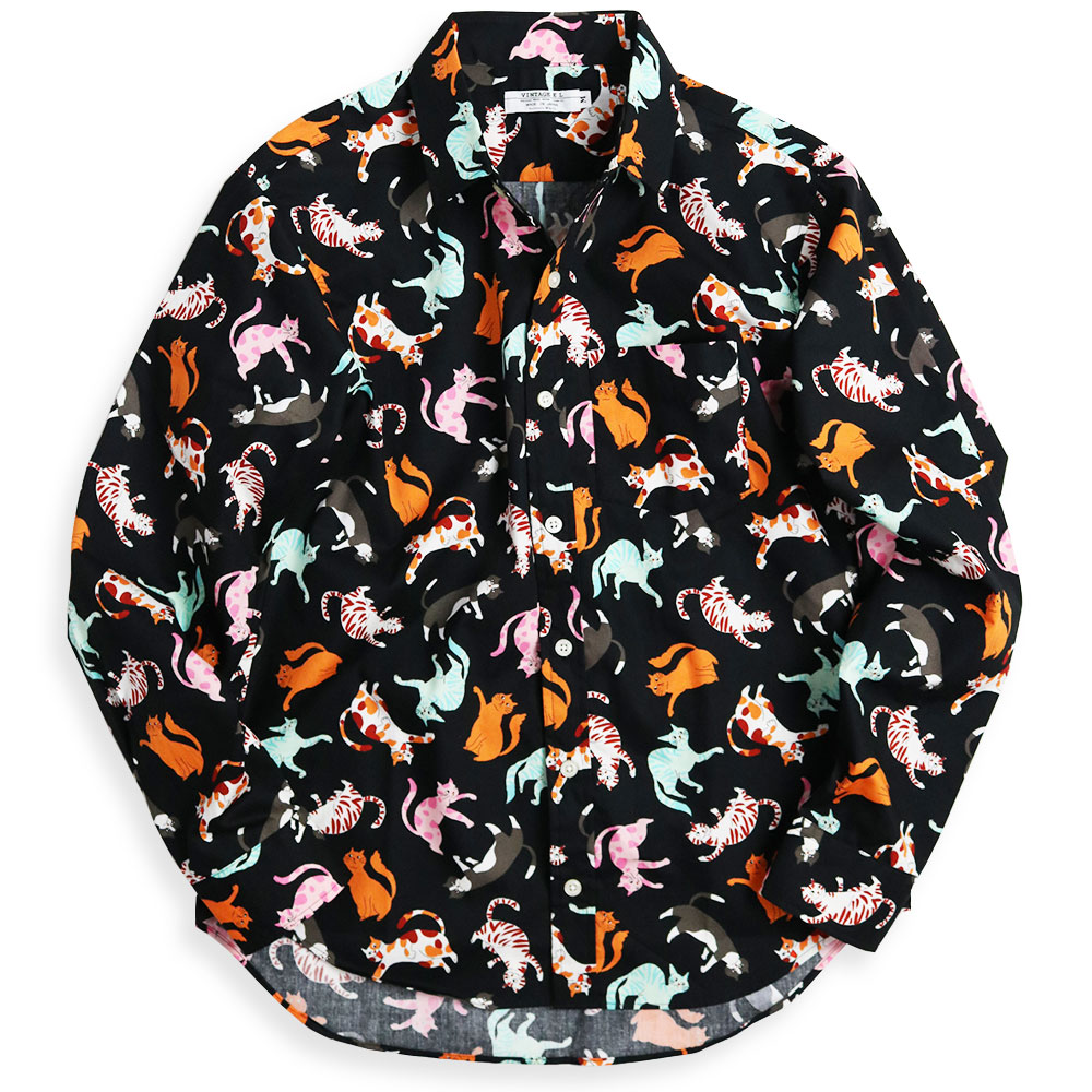 vintage el（ヴィンテージイーエル） カラフル 猫柄 長袖シャツ メンズ