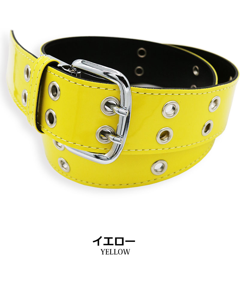 日本製 エナメル ベルト メンズ レディース カラーベルト ダブルピン