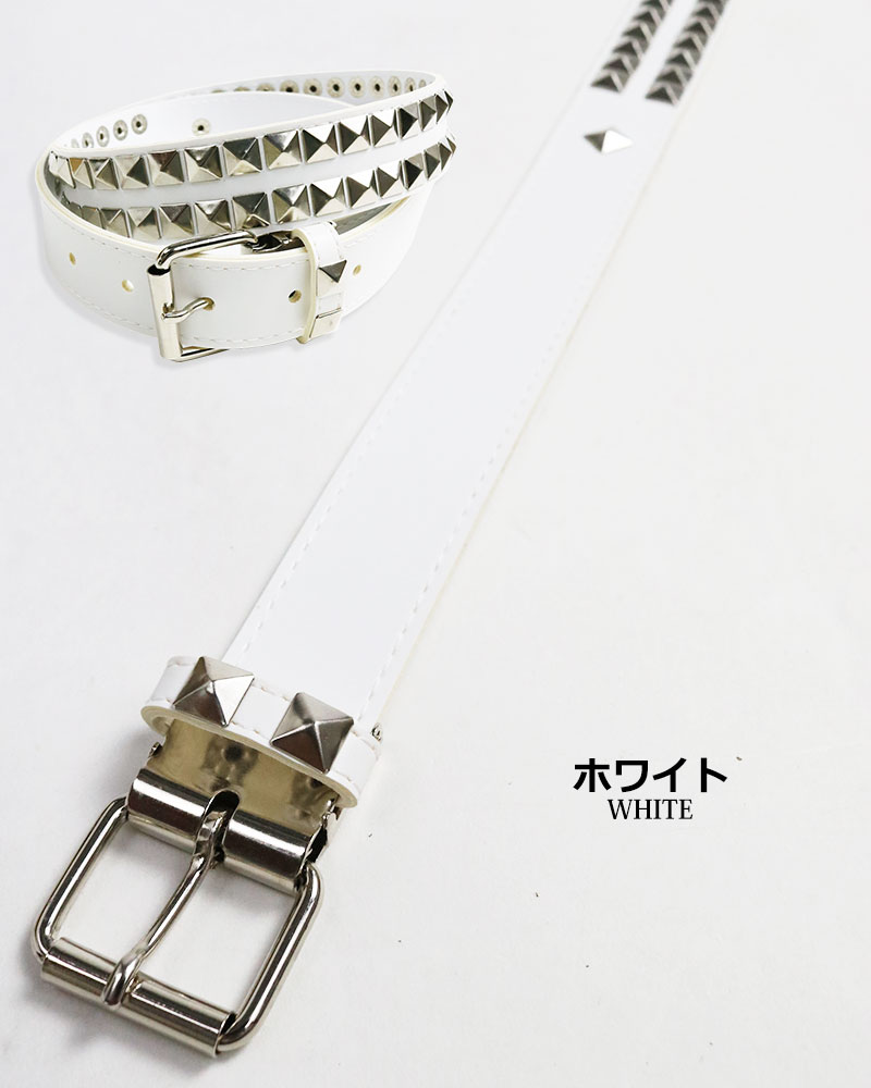 ヘビーメタル 2連 スタッズ ベルト 2.8cm幅 細め 鋲 フェイクレザー V