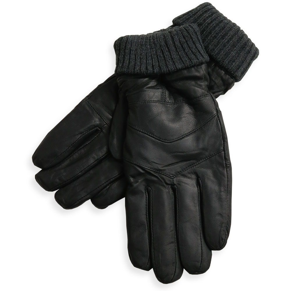 ラムレザー 手袋 メンズ 羊革 本革 リブ グローブ 羊皮 裏地付き