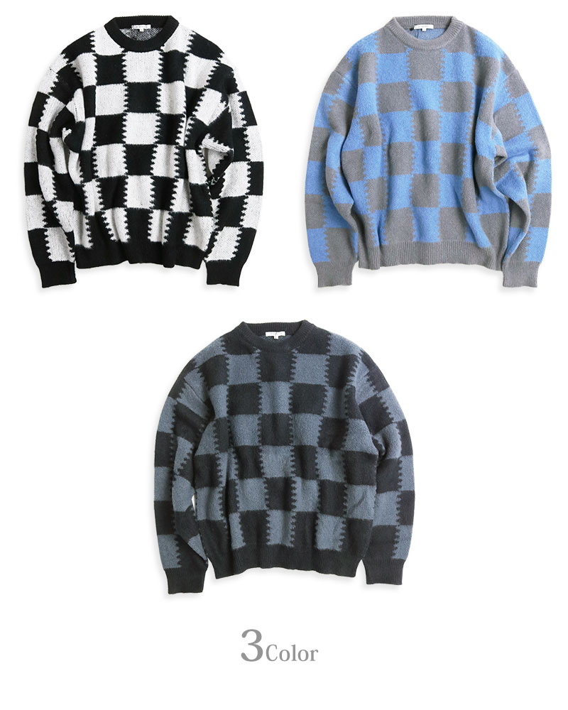20%OFFセール】 モヘアタッチ チェッカー柄 ニット セーター メンズ
