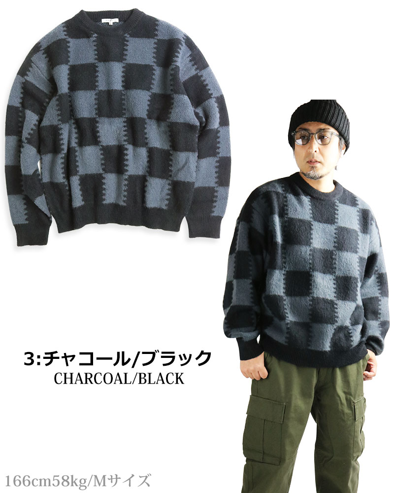 SUGGESTION 【20%OFFセール】 モヘアタッチ チェッカー柄 ニット