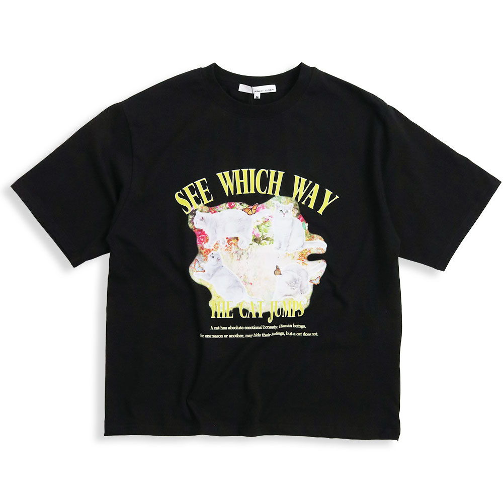 トップス CAT PRINTED TEE(BLACK, 38) 楽天市場】猫 Tシャツ LOVE CAT ブラック メンズ レディース 半袖 綿
