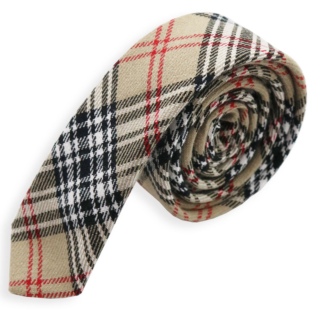 【美品✨】プラダ チェック柄 ナロータイ ジャガード 赤茶白 メンズ ネクタイ チェック柄 ネクタイ 日本製 3.5cm幅 細め ナロータイ タータン