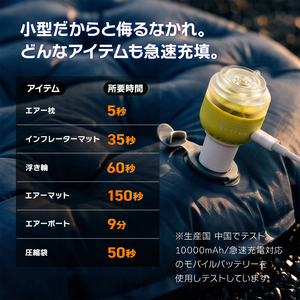 Qunature エアーポンプ エアポンプ 充電式 電動空気入れ 小型 軽量