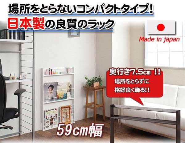 マガジンラック 薄型 スリム アイアン 白 コンパクト 壁面 本棚 幅55