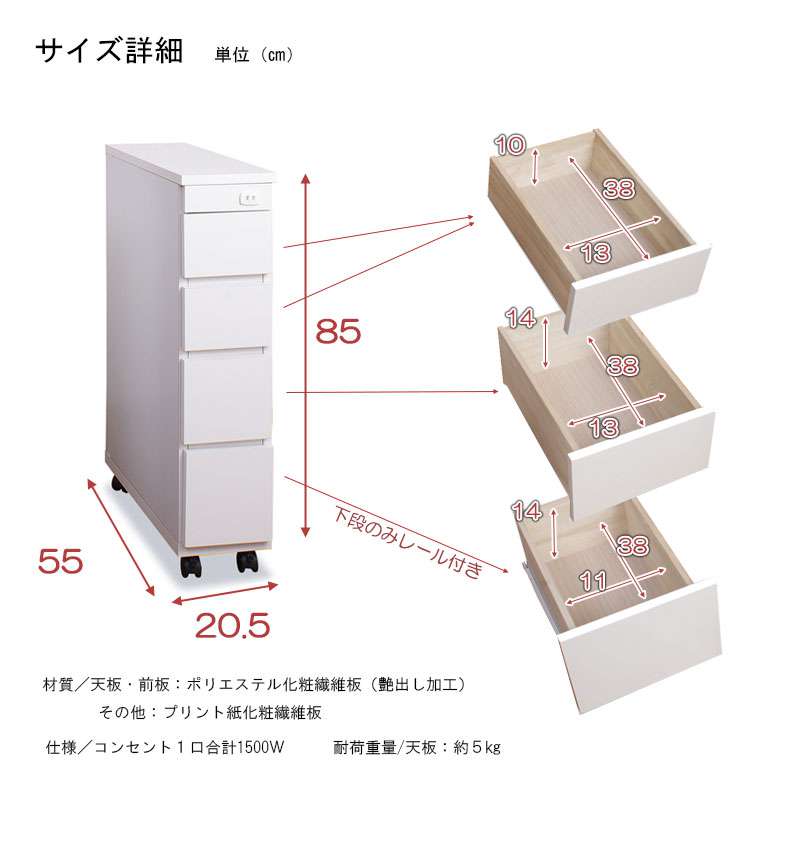 キッチンワゴン 隙間収納 キャスター付き 天板 スリム 20cm 完成品