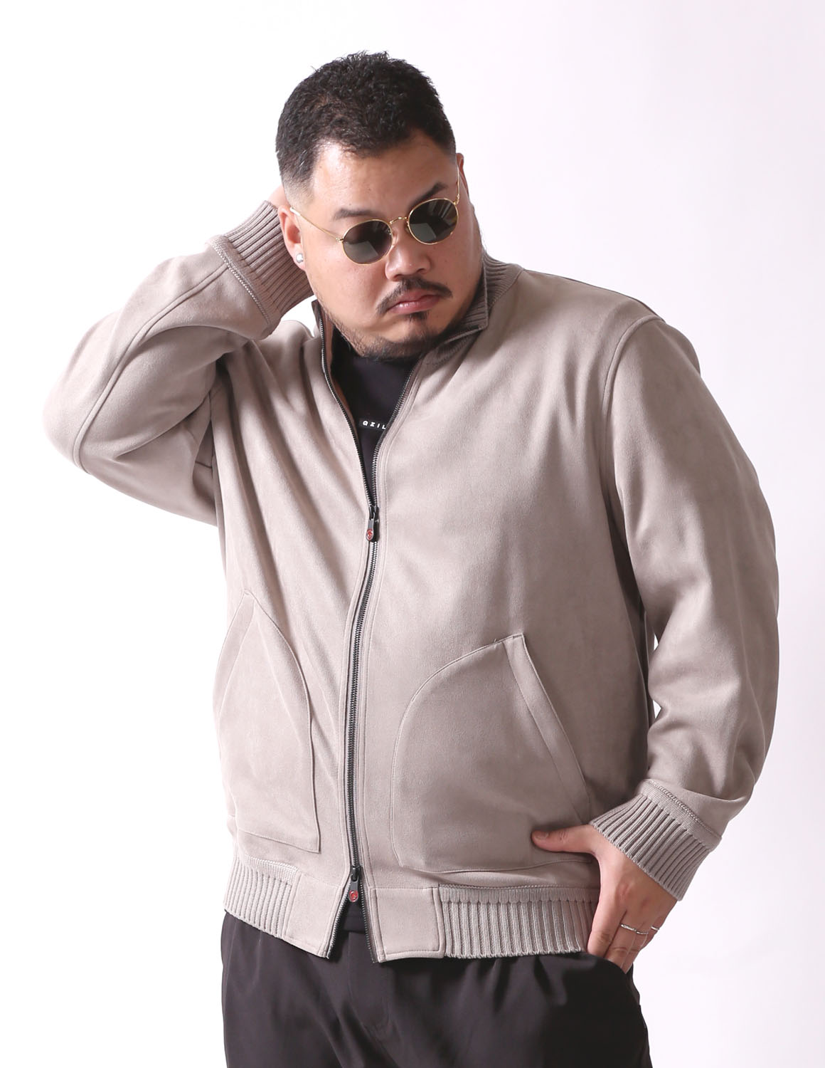 大きいサイズ ジャージ メンズ  G-stage(ジーステージ) ヌバック調 ジップアップ リブ ブルゾン アウター 2L 3L 4L カジュアル 肌色 灰色 春 秋 冬 | g-stage | 01